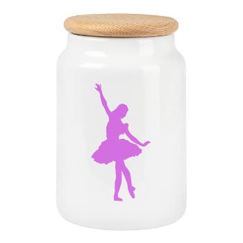 Dancing Ballerina Silhouette - Cookie Jar with Wooden Lid - white - Front