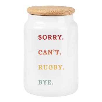 Désolé, je ne peux pas jouer au rugby, au revoir - Boîte à biscuits avec couvercle en bois - blanc - Devant