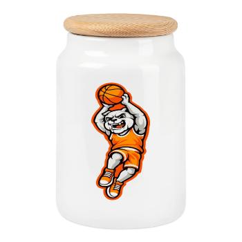 Bulldog Basketball Dunk Mascot Power - Cookie Jar with Wooden Lid - white - Front
