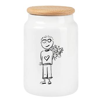 Garçon aux Fleurs / Bande dessinée - Boîte à biscuits avec couvercle en bois - blanc - Devant