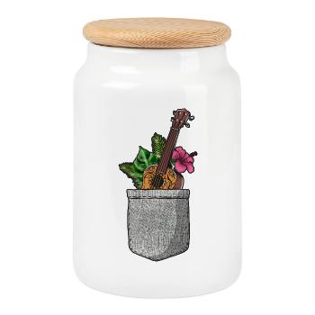 Poche ukélé hawaïen - Boîte à biscuits avec couvercle en bois - blanc - Devant