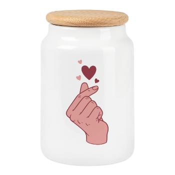 Kpop Cœur de doigt Coréen Pop Amour mignon Coréen - Boîte à biscuits avec couvercle en bois - blanc - Devant
