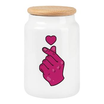 Kpop Musique coréenne Doigts roses mignons Amour - Boîte à biscuits avec couvercle en bois - blanc - Devant