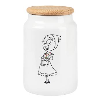 SERBSKA LENKA - contour - - Cookie Jar with Wooden Lid - white - Front
