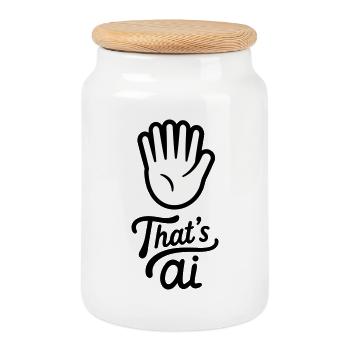 Écrit à la main « C’est l’IA » avec 6 doigts - Boîte à biscuits avec couvercle en bois - blanc - Devant
