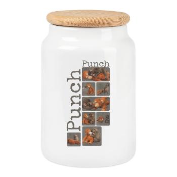 Petit singe mignon donne un coup de poing Coup de poing singe - Boîte à biscuits avec couvercle en bois - blanc - Devant