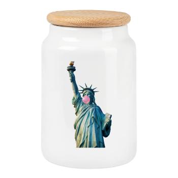 La Statue de la Liberté mâche du chewing-gum - Boîte à biscuits avec couvercle en bois - blanc - Devant