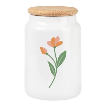 Fleur - Boîte à biscuits avec couvercle en bois - blanc - Devant
