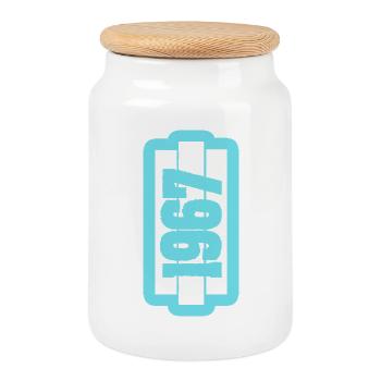 Year 1967 - Cookie Jar with Wooden Lid - white - Front
