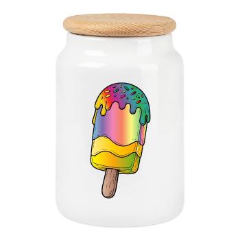 Regenbogen Eis am Stiel Cartoon Illustration  - Keksdose mit Holzdeckel - Weiß - Vorne