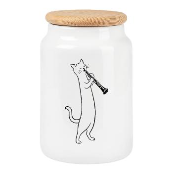 Cat joue de la clarinette - Boîte à biscuits avec couvercle en bois - blanc - Devant