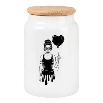 Femme avec des lunettes de soleil et un ballon en forme de cœur urbaine - Boîte à biscuits avec couvercle en bois - blanc - Devant