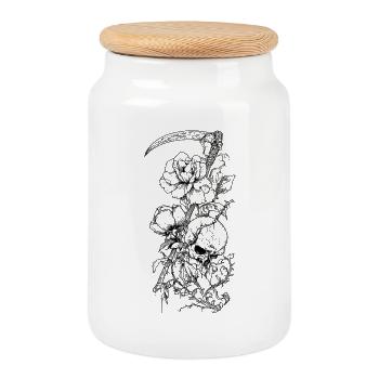 La floraison arrive même dans la mort - Chemise Gothique en forme de Crâne - Boîte à biscuits avec couvercle en bois - blanc - Devant