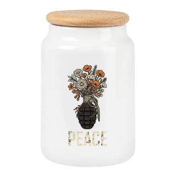 Peace Flowers Grenade - Cookie Jar with Wooden Lid - white - Front