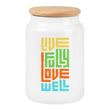 Lebe voll, liebe gut - Keksdose mit Holzdeckel - Weiß - Vorne