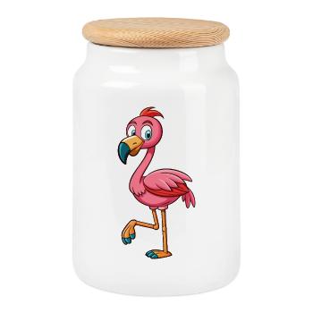 Flamingo - Keksdose mit Holzdeckel - Weiß - Vorne