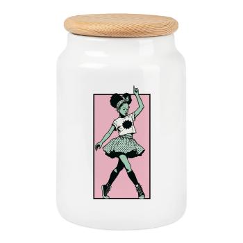 Female dancer #7 - Cookie Jar with Wooden Lid - white - Front