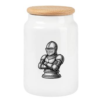 Chevalier fort dans le style de gravure - Boîte à biscuits avec couvercle en bois - blanc - Devant