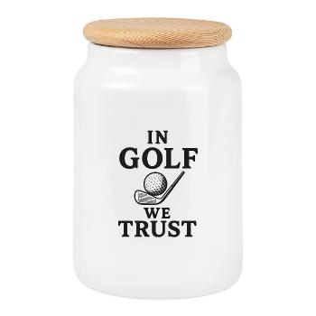 Im Golf vertrauen wir 2 - Keksdose mit Holzdeckel - Weiß - Vorne