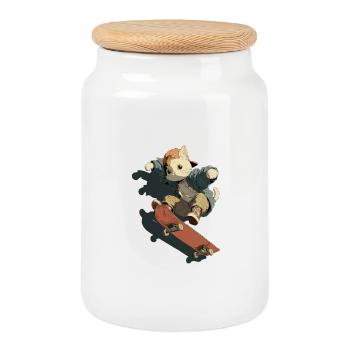 Skateboarding Cat Streetwear - Cookie Jar with Wooden Lid - white - Front