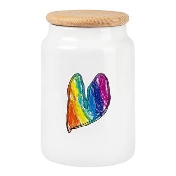 Rainbow Heart Wax Crayon - Cookie Jar with Wooden Lid - white - Front