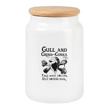 Gull and Cross Cones - Beware the seagulls! - Cookie Jar with Wooden Lid - white - Front