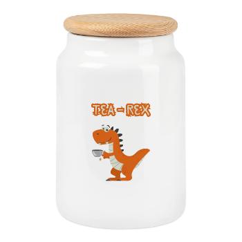 Tasse de thé TeaRex Dino - Boîte à biscuits avec couvercle en bois - blanc - Devant