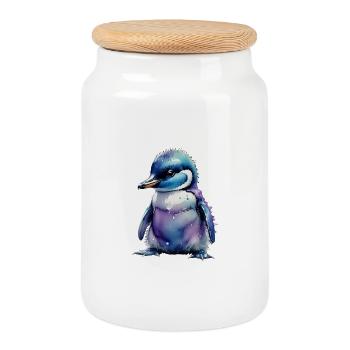 Poussins manchots manchots - Boîte à biscuits avec couvercle en bois - blanc - Devant