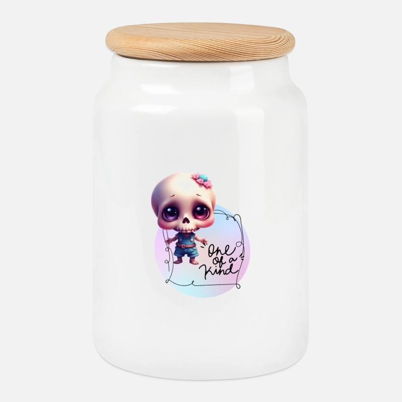 Skeleton "Unique" - Cookie Jar with Wooden Lid - white