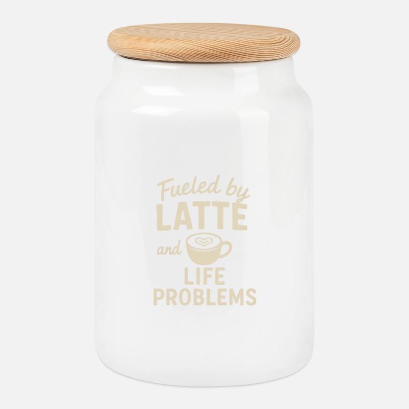 Fueled by Latte & Life Problems Shirt - Keksdose mit Holzdeckel - Weiß