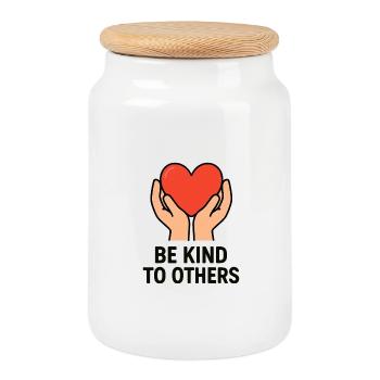 Hands Holding Heart of Kindness - Cookie Jar with Wooden Lid - white - Front