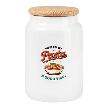 Pasta & Gute Vibes Logo - Cookie Jar with Wooden Lid - white - Front