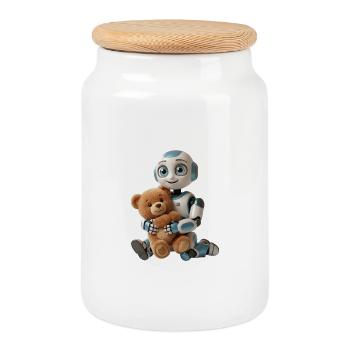 Meilleurs amis – Robot mignon Effi IA avec Teddy Bear - Boîte à biscuits avec couvercle en bois - blanc - Devant