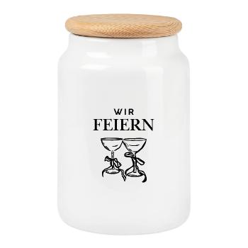 We celebrate - Cookie Jar with Wooden Lid - white - Front