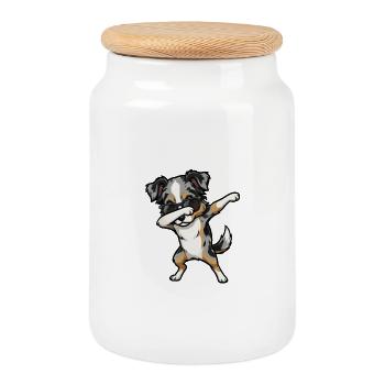 Tamponnage du Berger Australien - Boîte à biscuits avec couvercle en bois - blanc - Devant