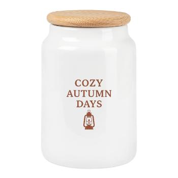 Cozy autumn days with lantern motif - Cookie Jar with Wooden Lid - white - Front