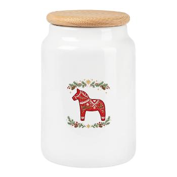 Christmas Swedish Dala Horse Folk Art Design - Keksdose mit Holzdeckel - Weiß - Vorne