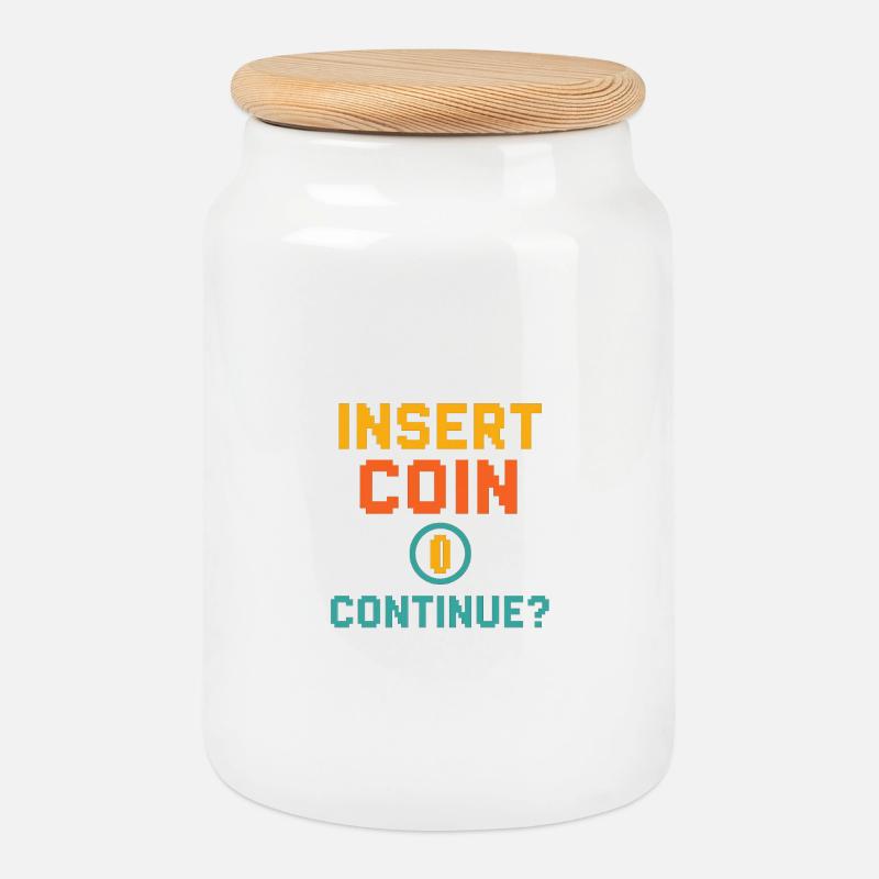Insert Coin – Continue? - Keksdose mit Holzdeckel - Weiß