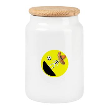 Coup de pied de but de la Fiesta : le football rencontre le sombrero - Boîte à biscuits avec couvercle en bois - blanc - Devant