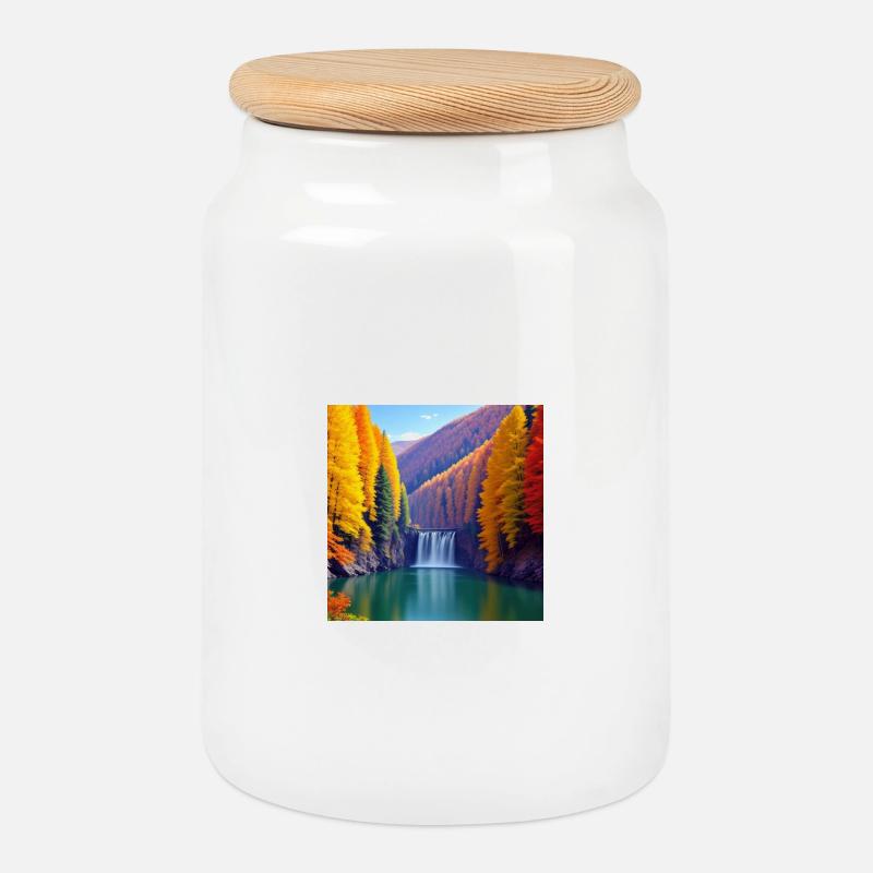 Wasserfall Herbst Goldener Wald - Keksdose mit Holzdeckel - Weiß