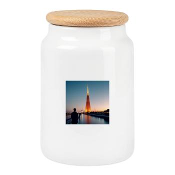 Lueur urbaine sur le fleuve - Boîte à biscuits avec couvercle en bois - blanc - Devant