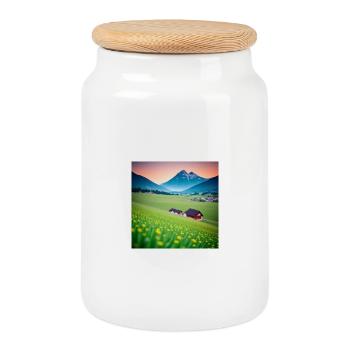 Vallée alpin au crépuscule - Boîte à biscuits avec couvercle en bois - blanc - Devant