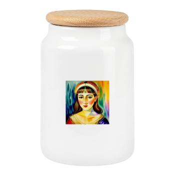 Portraite femme arc ciel vibrant - Boîte à biscuits avec couvercle en bois - blanc - Devant