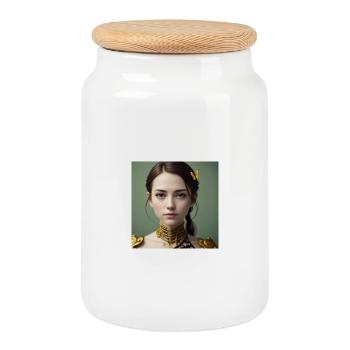 Golden Faerie Butterfly Portrait - Cookie Jar with Wooden Lid - white - Front