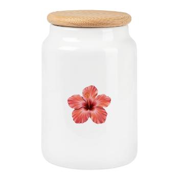 Pink Hibiscus Bloom Splash - Cookie Jar with Wooden Lid - white - Front