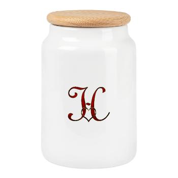 Monogram H with heart frame - Cookie Jar with Wooden Lid - white - Front
