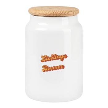 Darling Boomer Retro Script - Cookie Jar with Wooden Lid - white - Front