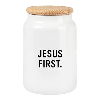 Première lettre de Jésus - Boîte à biscuits avec couvercle en bois - blanc - Devant