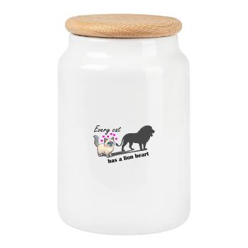 Chaque chat a un cœur de lion - Boîte à biscuits avec couvercle en bois - blanc - Devant