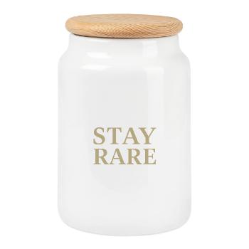 Stay Rare Serif Motif - Cookie Jar with Wooden Lid - white - Front